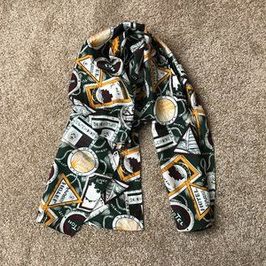 Axcess Dark Green Silk Travel Scarf w/Hotel Stamps From Around World
